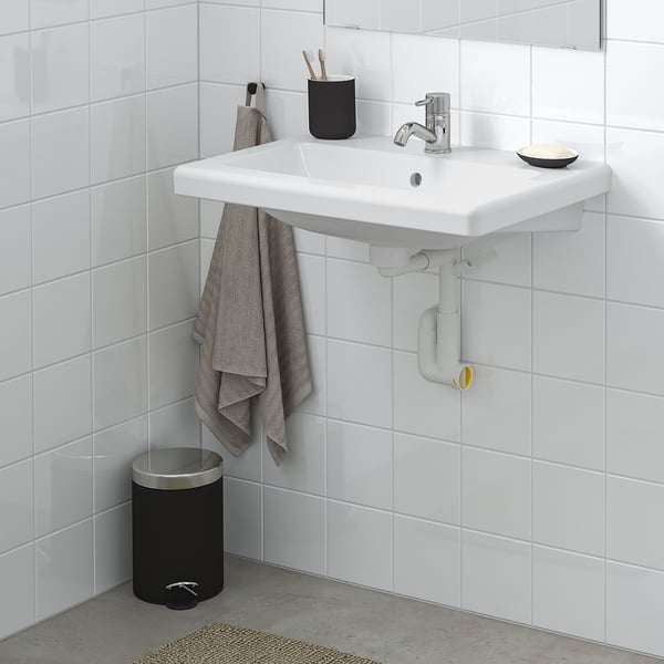 TVÄLLEN wash-basin with water trap, white, 64x43 cm