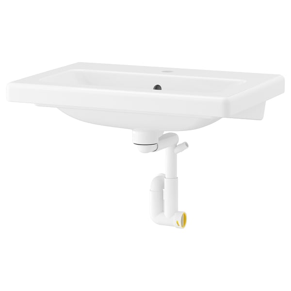 TVÄLLEN wash-basin with water trap, white, 64x43 cm