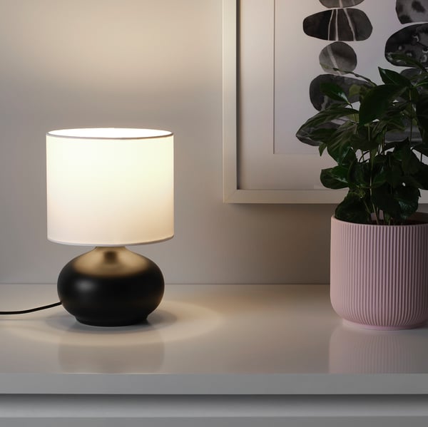 TVÄRFOT table lamp, black/white, 7 cm