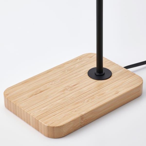 TVÄRHAND table lamp, black/bamboo, 18x12 cm