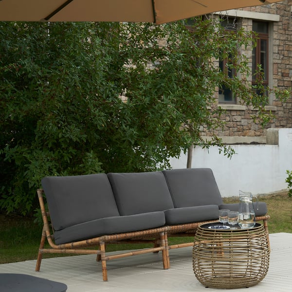 TVARÖ 3-seat modular sofa, outdoor, brown/Frösön/Duvholmen dark grey, 200x80x78 cm