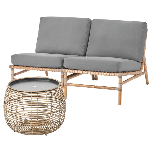 TVARÖ / FRÖSÖN 2-seat conversation set, outdoor, dark grey, 133 cm