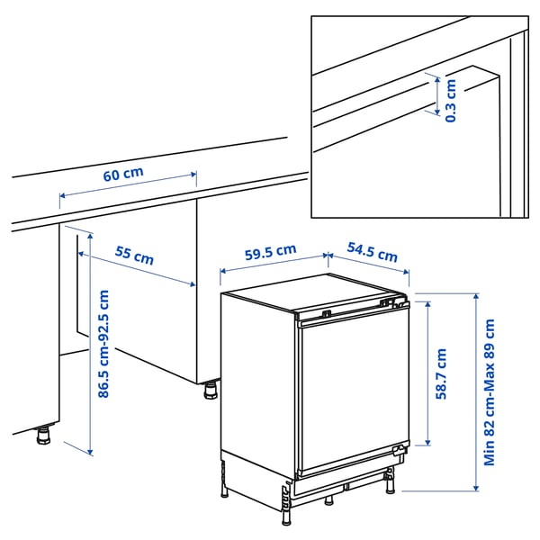 TYLLSNÄS under counter fridge w frzr com, IKEA 500 integrated, 92/15 l