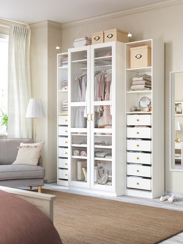 TYSSEDAL door with hinges, white/glass, 50x229 cm