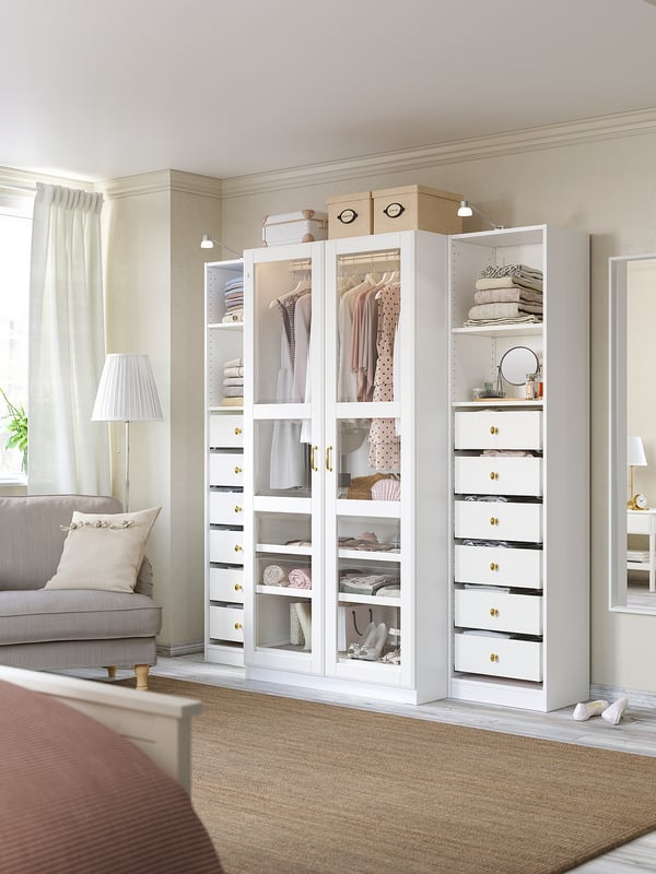 TYSSEDAL door with hinges, white/glass, 50x195 cm