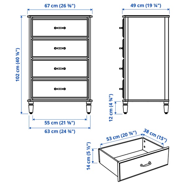 TYSSEDAL chest of 4 drawers, white, 67x102 cm