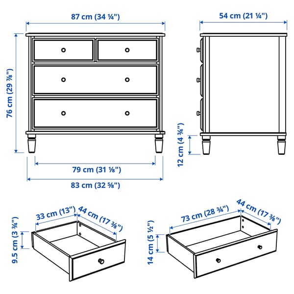TYSSEDAL chest of 4 drawers, white, 87x76 cm