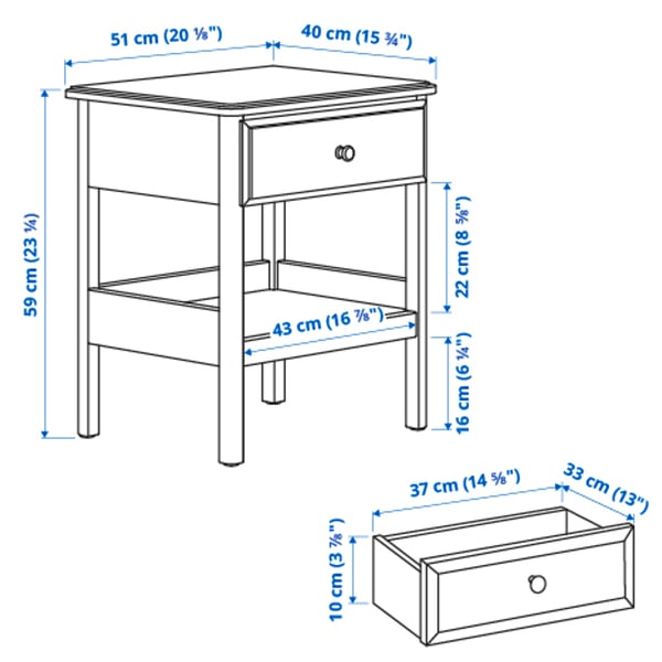 TYSSEDAL bedside table, white, 51x40 cm
