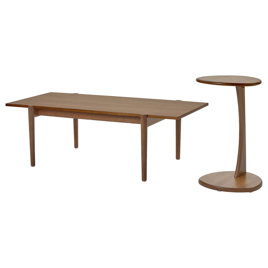 UGGLERUM coffee table/side table, set of 2, walnut veneer/brown