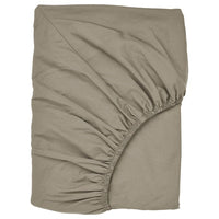 ULLVIDE fitted sheet, grey-beige, 140x200 cm