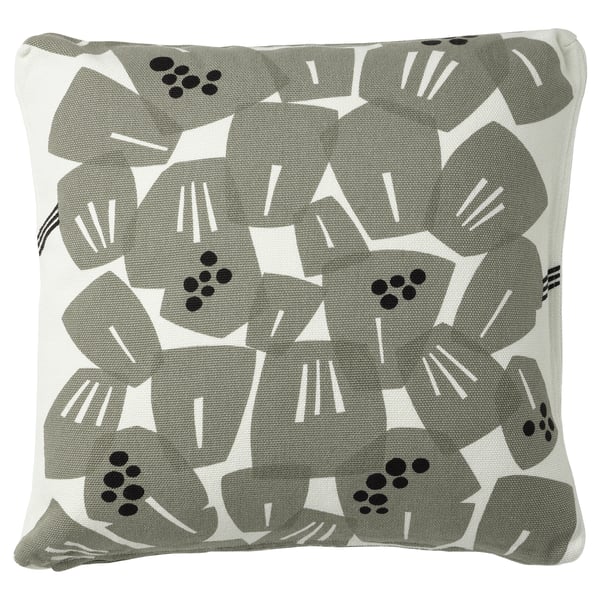UNDERBLOMMA cushion cover, white/light grey-green, 50x50 cm
