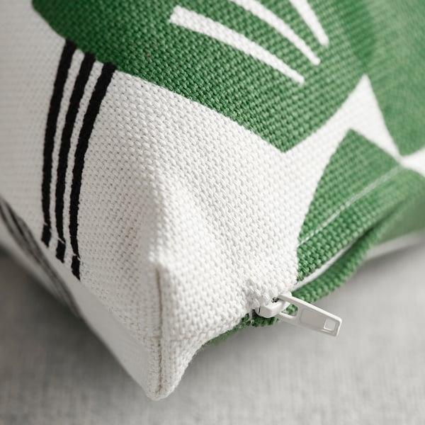 UNDERBLOMMA cushion cover, white/green, 50x50 cm
