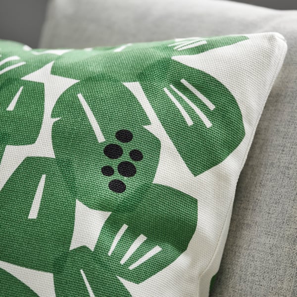 UNDERBLOMMA cushion cover, white/green, 50x50 cm