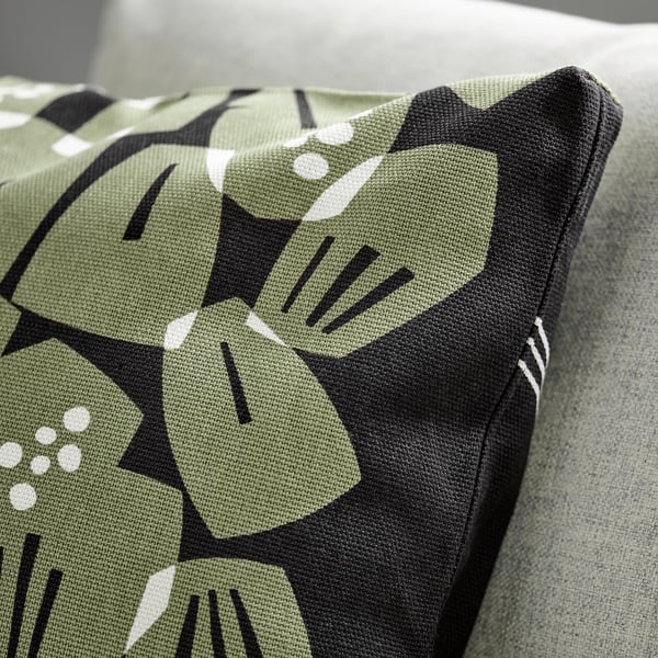 UNDERBLOMMA cushion cover, black/grey-green, 50x50 cm
