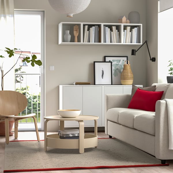 UNDERVISNING rug, low pile, off-white black/handmade, 170x240 cm