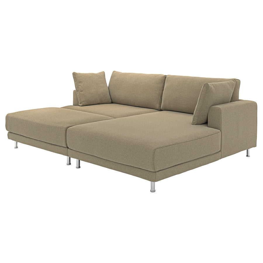 UPPÅKRA 3-seat modular sofa, with chaise longue, right with footstool/Johanneshov brown-beige, 254x95x180 cm