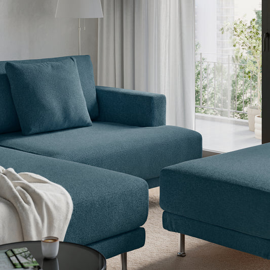 UPPÅKRA 3-seat modular sofa, with chaise longue, left with footstool/Axvall dark grey-blue, 254x95x180 cm