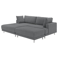 UPPÅKRA 3-seat modular sofa, with chaise longue, left with footstool/Johanneshov dark grey, 254x95x180 cm