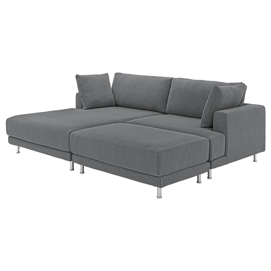UPPÅKRA 3-seat modular sofa, with chaise longue, left with footstool/Johanneshov dark grey, 127x95x180 cm