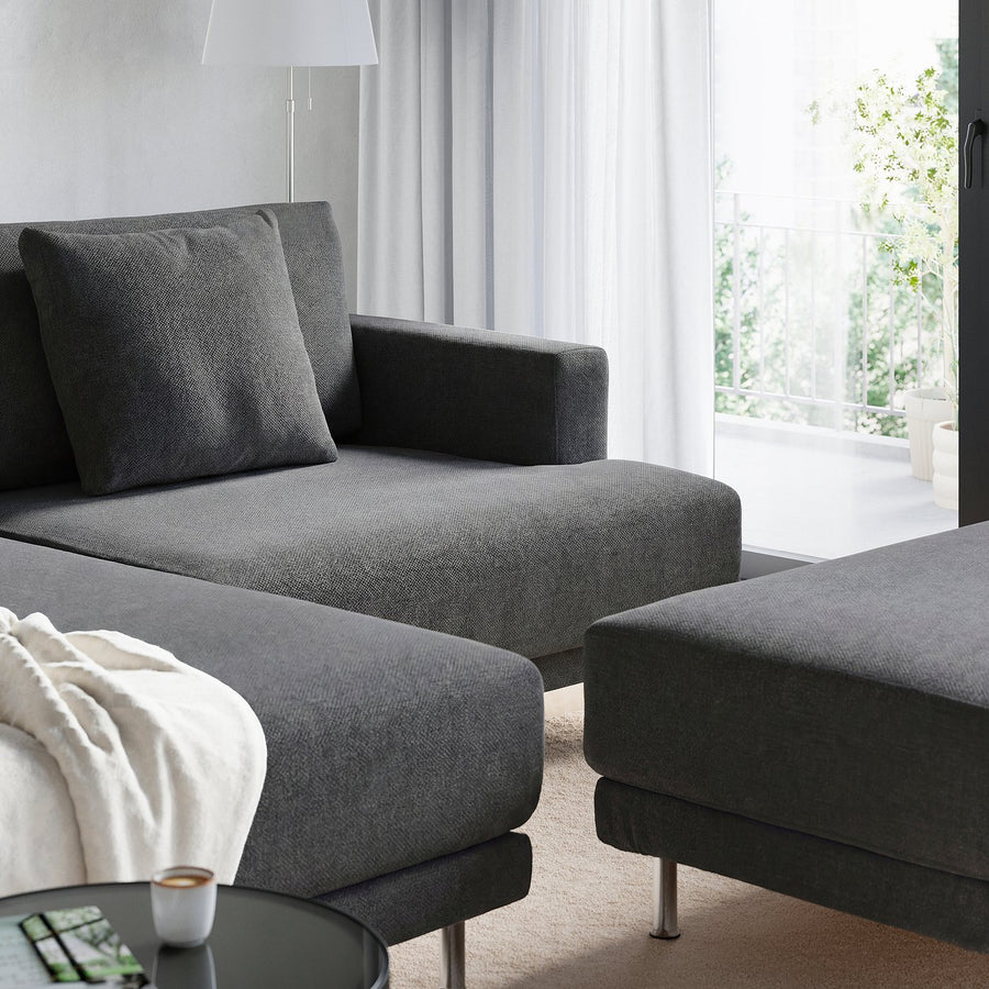 UPPÅKRA 3-seat modular sofa, with chaise longue, left with footstool/Johanneshov dark grey, 127x95x180 cm
