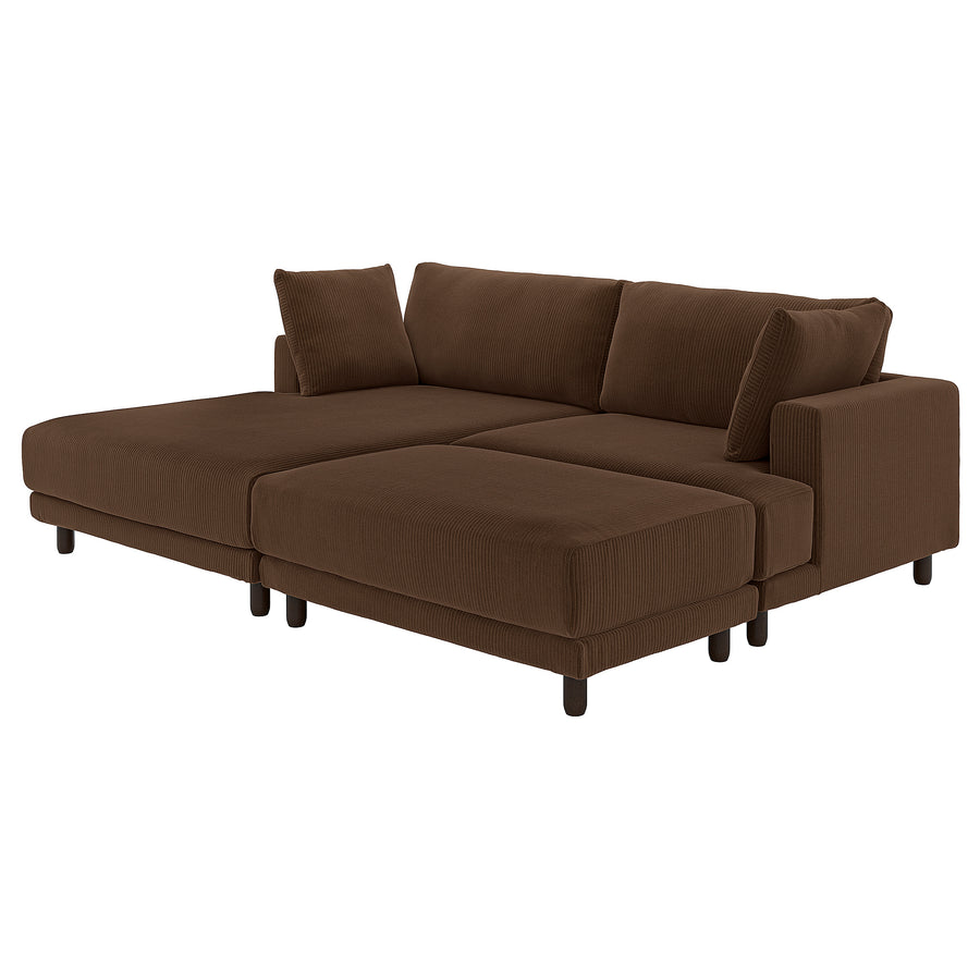 UPPÅKRA 3-seat modular sofa, with chaise longue, left with footstool/Samsala dark brown, 254x95x180 cm
