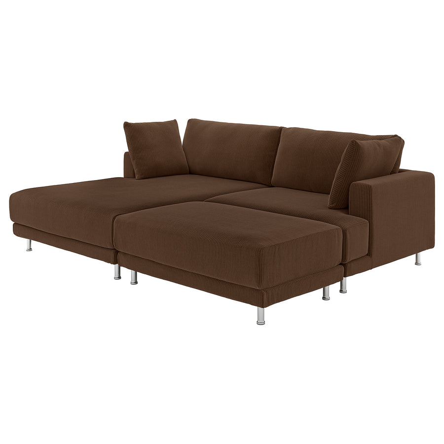 UPPÅKRA 3-seat modular sofa, with chaise longue, left with footstool/Samsala dark brown, 254x95x180 cm
