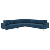 UPPÅKRA modular corner sofa, 6 seat, Samsala dark blue, 342x95 cm