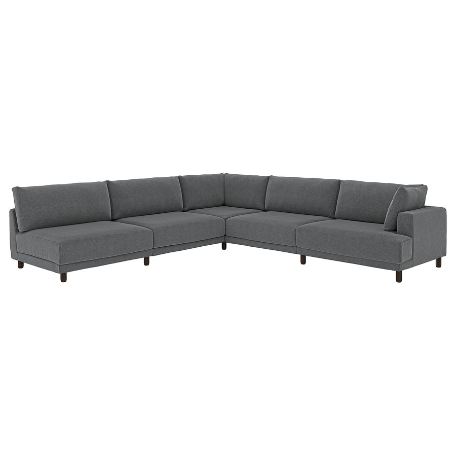 UPPÅKRA modular corner sofa, 6 seat, with open end, left/Johanneshov dark grey, 342x95 cm