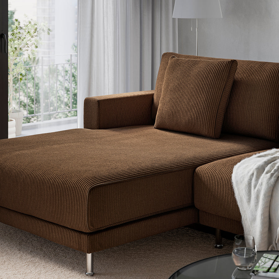 UPPÅKRA chaise longue module, with armrest left/Samsala dark brown, 127x46x180 cm