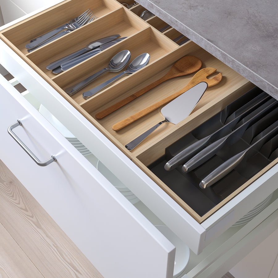 UPPDATERA cutlery tray/tray with knife rack, light bamboo, 72x50 cm