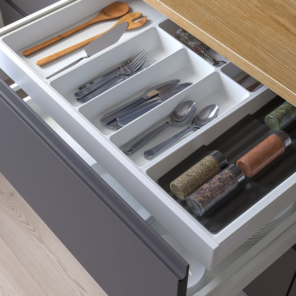 UPPDATERA cutlery+utsl trays/tray w spice rck, white/anthracite, 72x50 cm