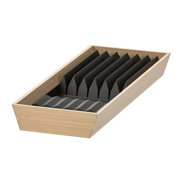 UPPDATERA tray with knife rack, light bamboo/anthracite, 20x50 cm