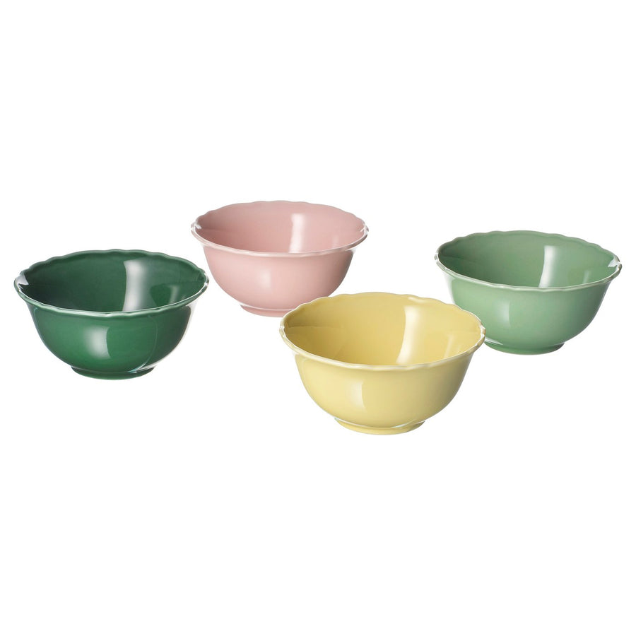 UPPLAGA bowl, light green pink/green yellow, 13 cm, 4 pack