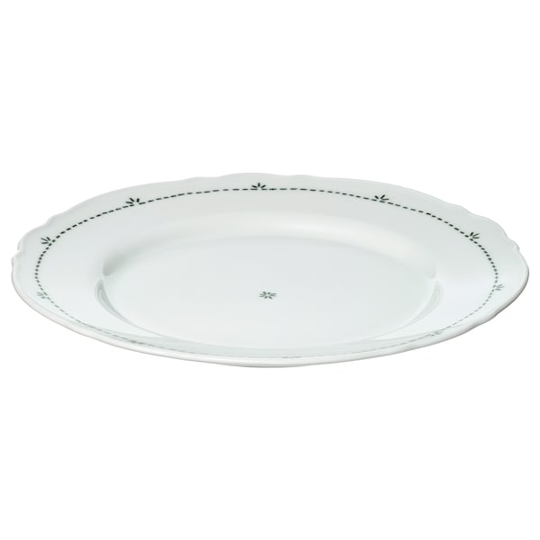 UPPLAGA plate, patterned/white, 28 cm