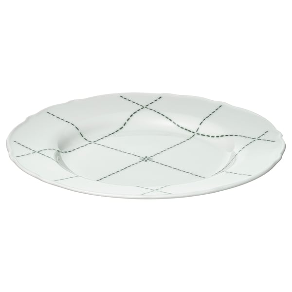 UPPLAGA side plate, patterned/white, 22 cm