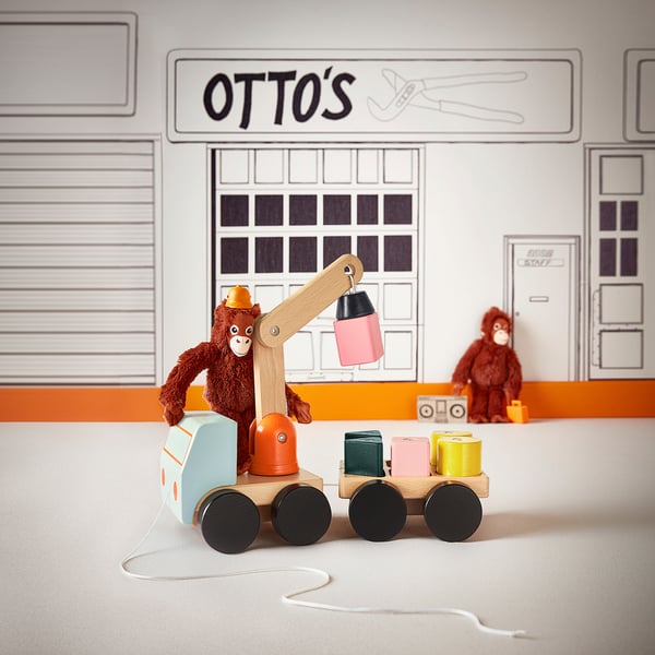 UPPSTÅ crane with blocks, multicolour/beech, 29x15 cm