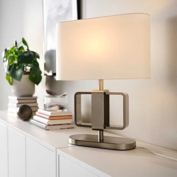 UPPVIND table lamp, nickel-plated/white, 47 cm