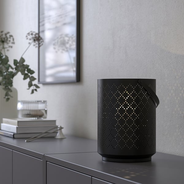 URSKILJA lantern for block candle, black, 22 cm