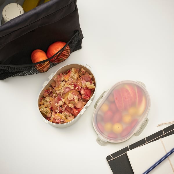 UTBJUDA stackable lunch box for dry food, light grey-beige, 17x12 cm