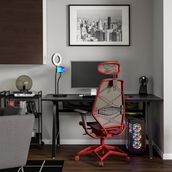 UTESPELARE / STYRSPEL gaming desk and chair, black grey/red