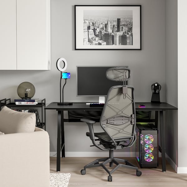 UTESPELARE / STYRSPEL gaming desk and chair, black/grey