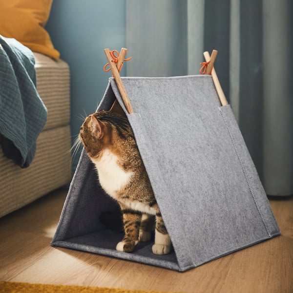 UTSÅDD cat house, grey/felt, 36x43x40 cm