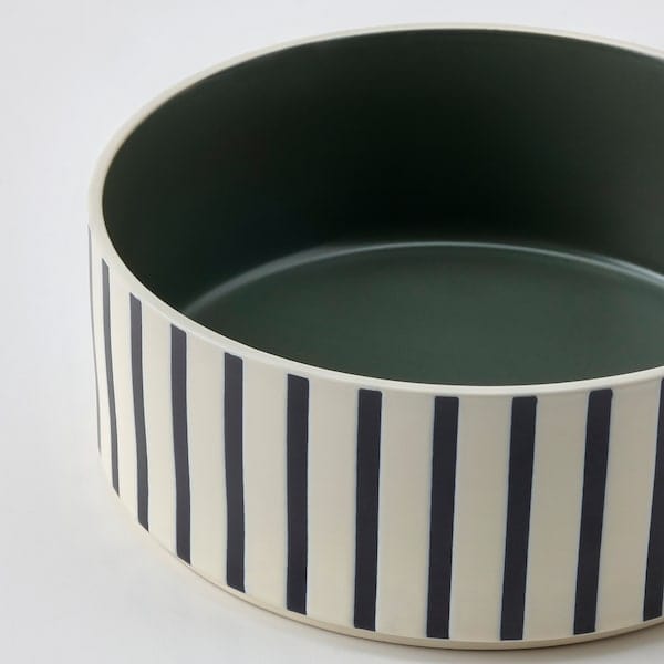 Ikea UTSÅDD - Pet bowl, stripe pattern black-blue/grey-green, 19 cm