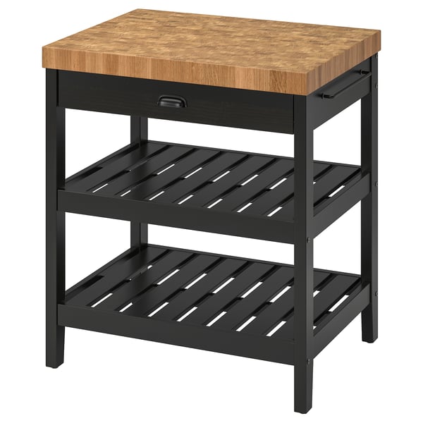 VADHOLMA kitchen island, black/oak, 79x63x90 cm