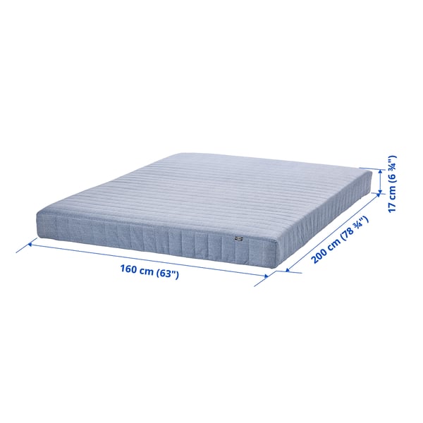VADSÖ sprung mattress, extra firm/light blue, 160x200 cm