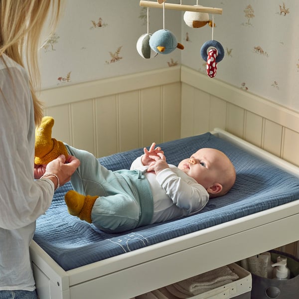 VÄDRA cover for babycare mat, beige/blue, 48x74 cm