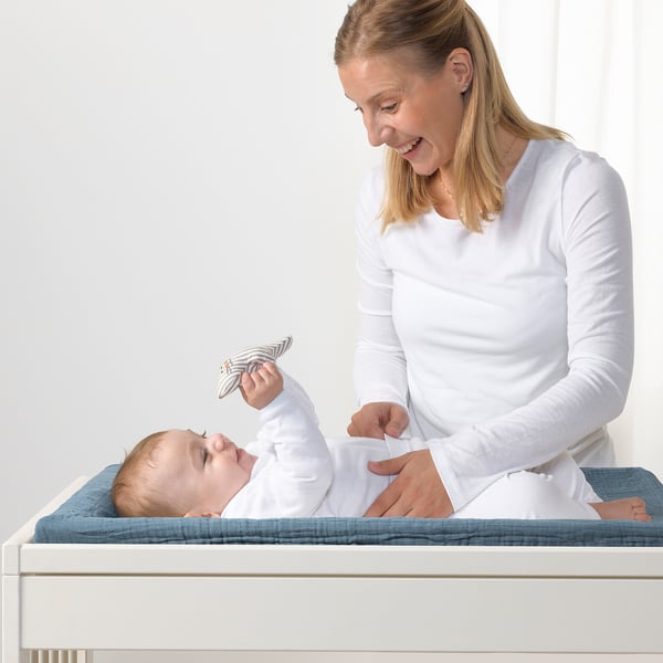 VÄDRA cover for babycare mat, beige/blue, 75x74 cm