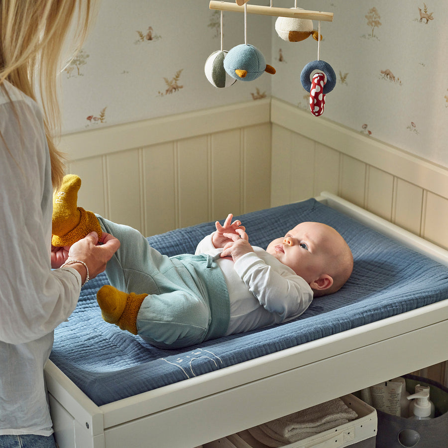 VÄDRA babycare mat with cover, beige/blue, 48x74 cm