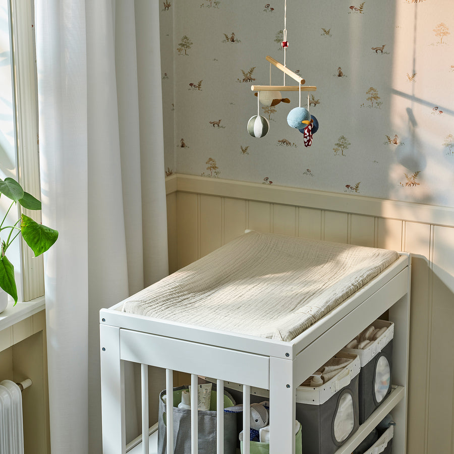 VÄDRA babycare mat with cover, beige/blue, 48x74 cm