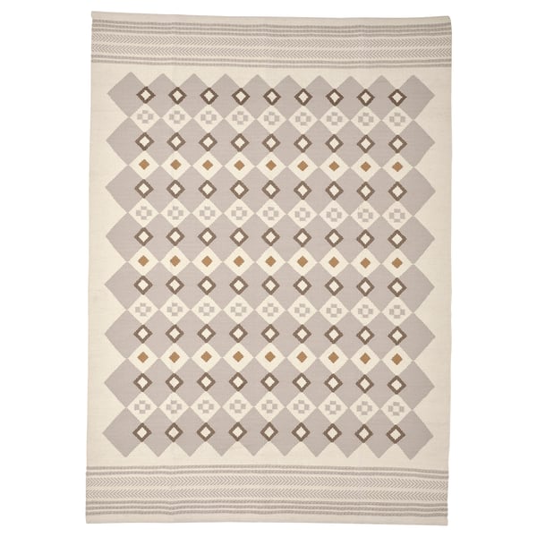 VÄGNÄT rug, flatwoven, off-white grey/handmade, 133x195 cm
